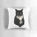 Plush black and white tuxedo cat pillow for cozy home decor