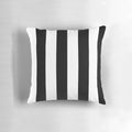 Black and white vertical striped pillow with a minimalist, modern design