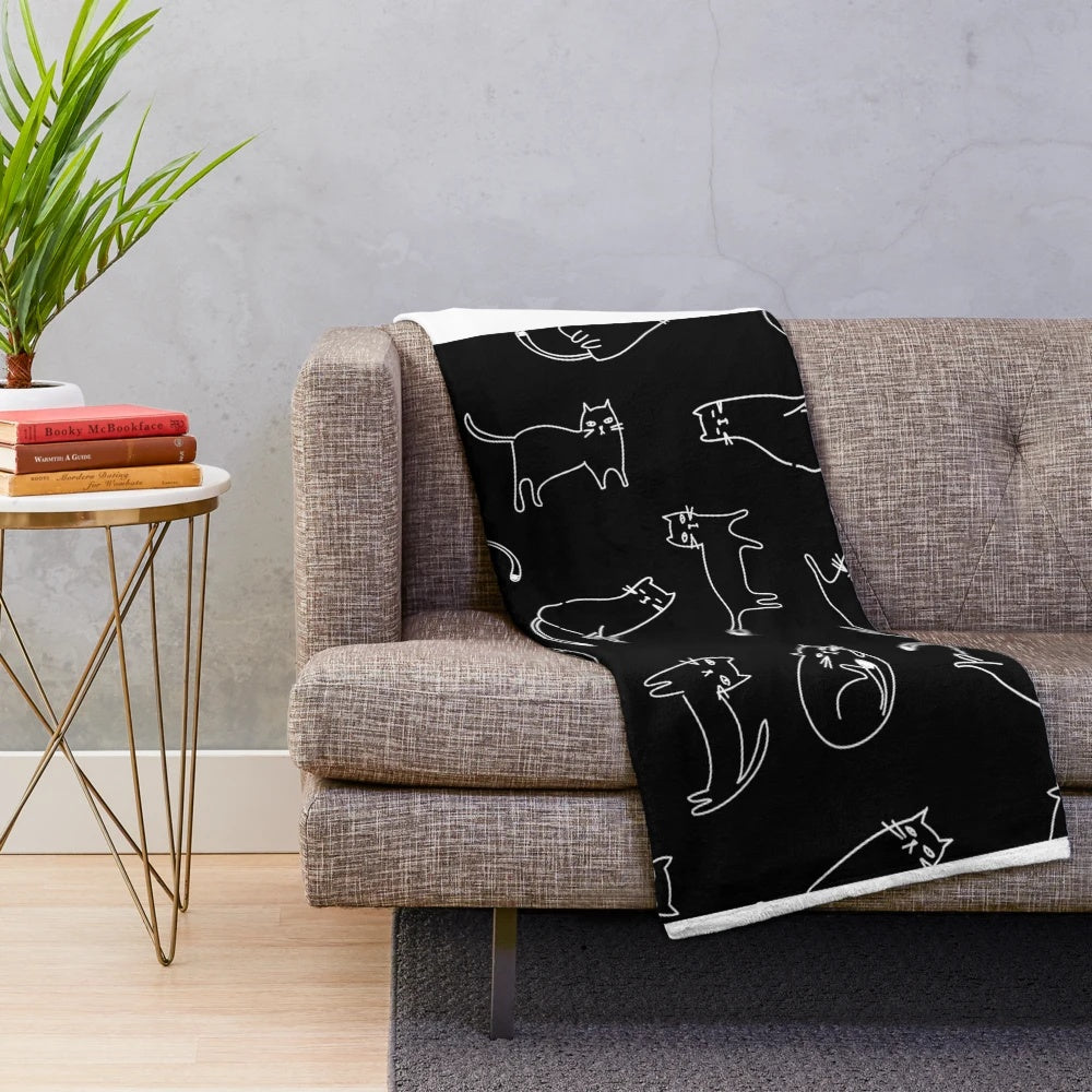Black cat outline pattern plush blanket for cat lovers