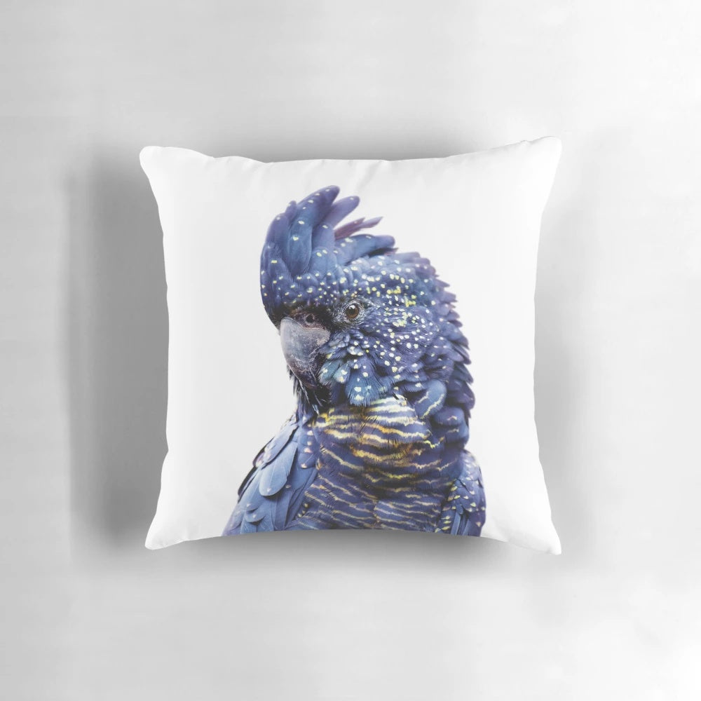 Black cockatoo, a native Australian parrot, printed on a modern throw pillow.