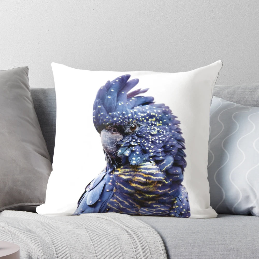 Black cockatoo, a native Australian parrot, printed on a modern throw pillow.