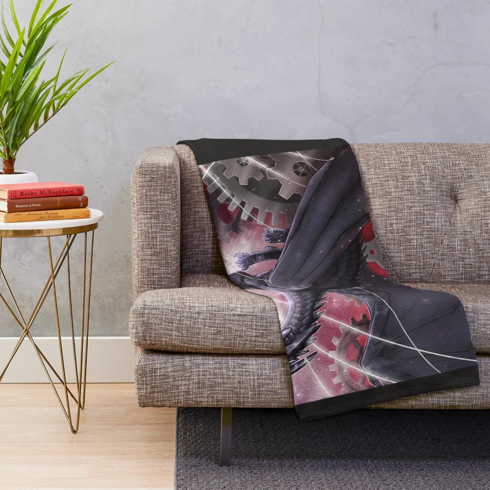 Black dragon plush blanket featuring Clearsight from the Wings of Fire fantasy series