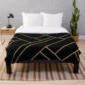 Black and gold geometric pattern plush blanket