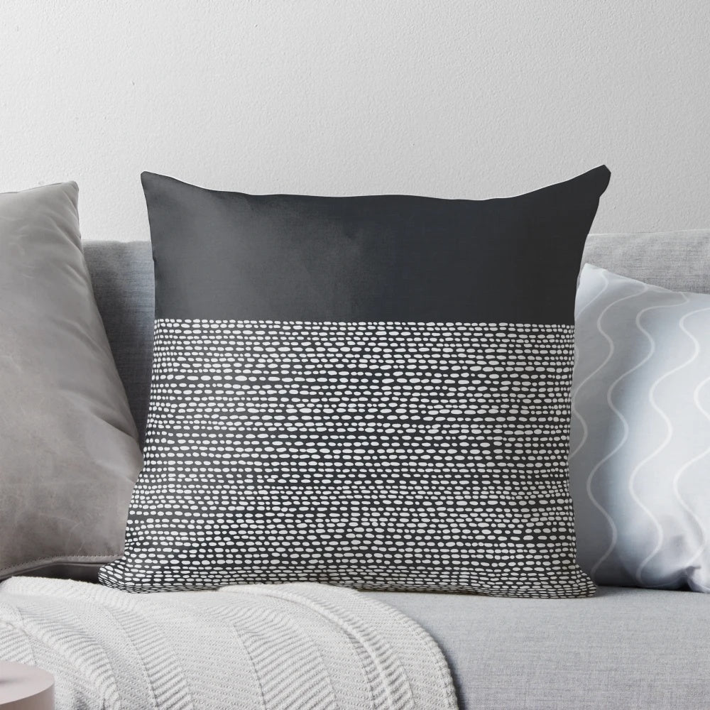 Black and white color block pattern pillow designed by Jacqueline Maldonado