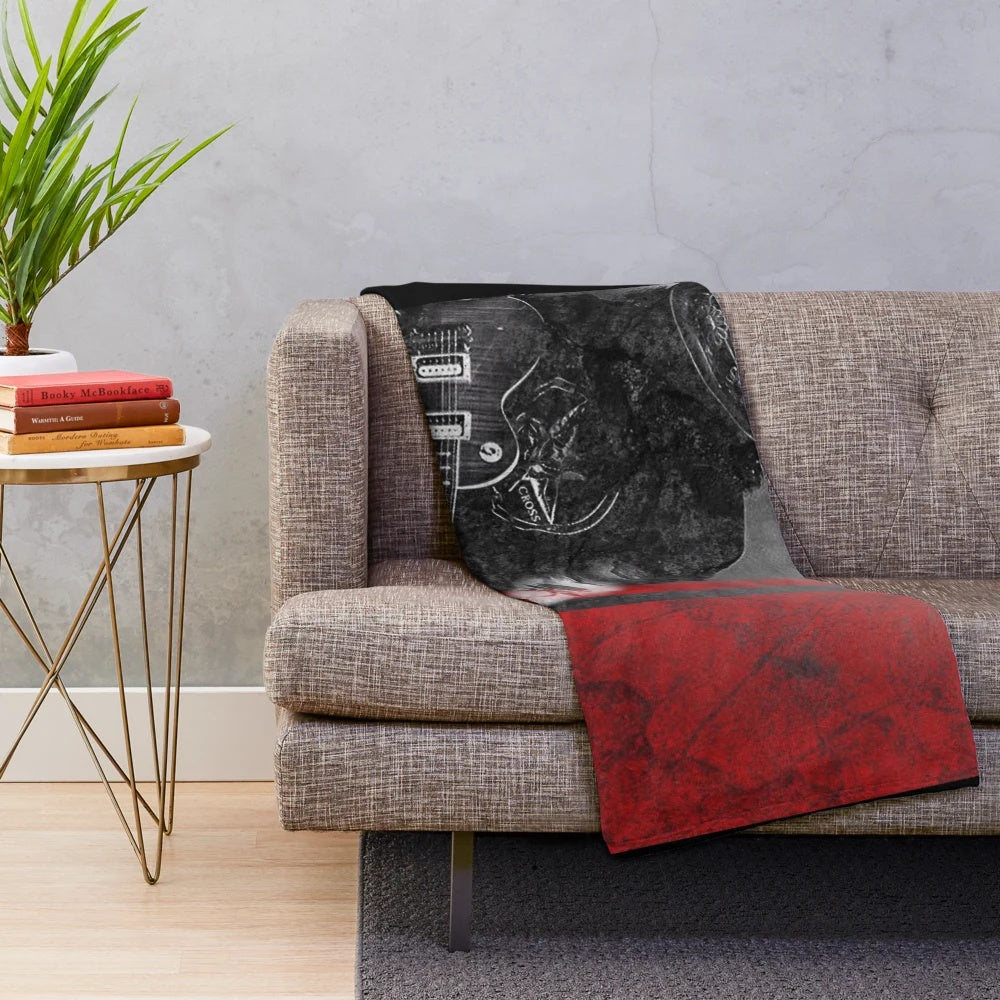 Black plush blanket with music theme