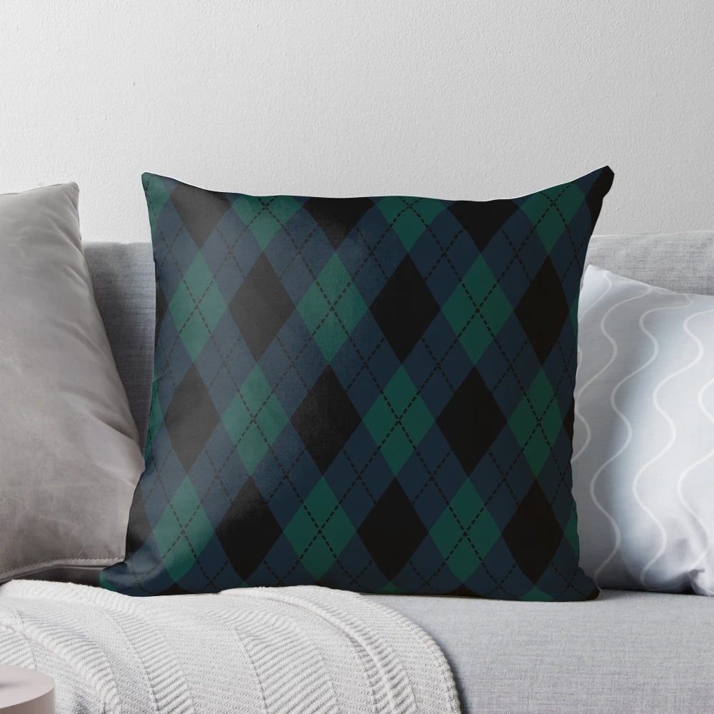 Black watch tartan check pattern decorative throw pillow