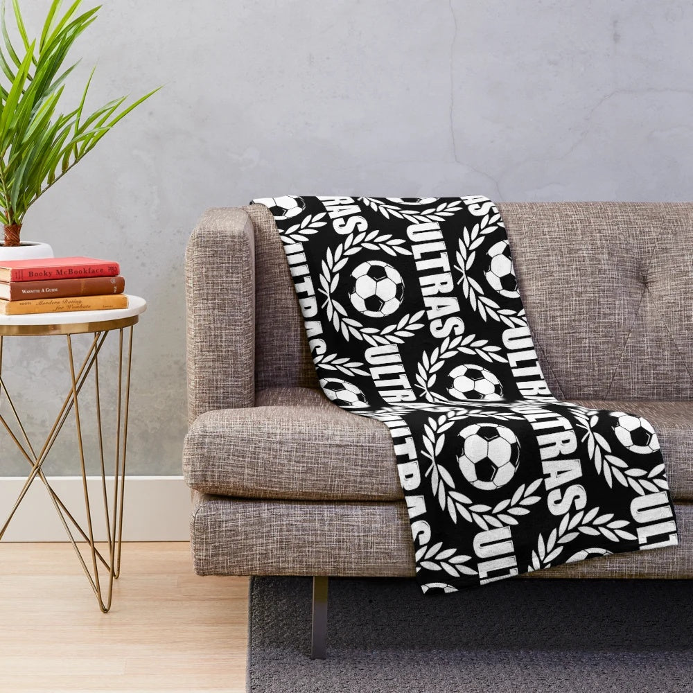 Black and white plush blanket featuring ultras and football hooligan inspired design