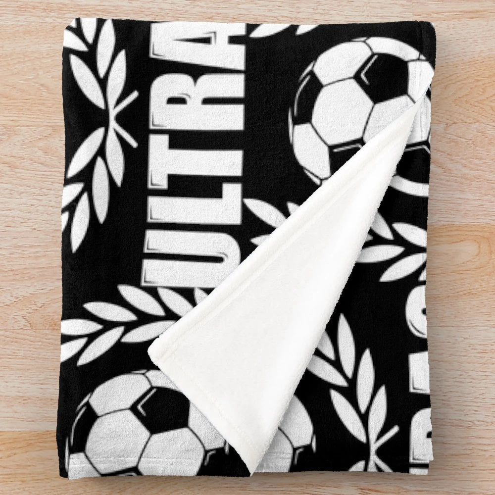 Black and white plush blanket featuring ultras and football hooligan inspired design