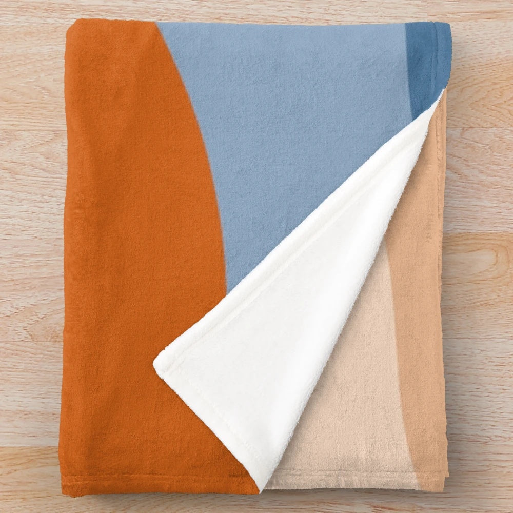 Blue and orange abstract waves pattern plush blanket