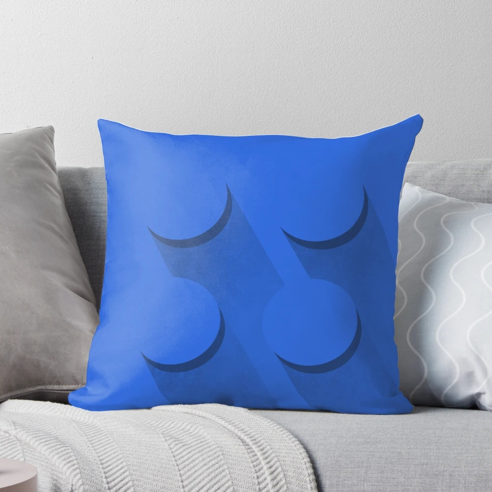Blue brick-inspired pillow featuring a minimalist, cartoon-like design
