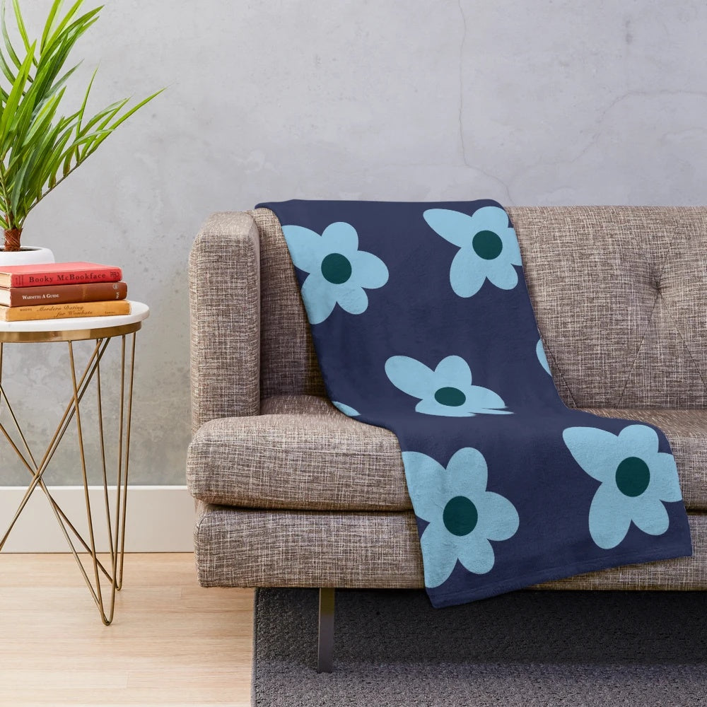 Blue flower plush blanket for cozy home decor