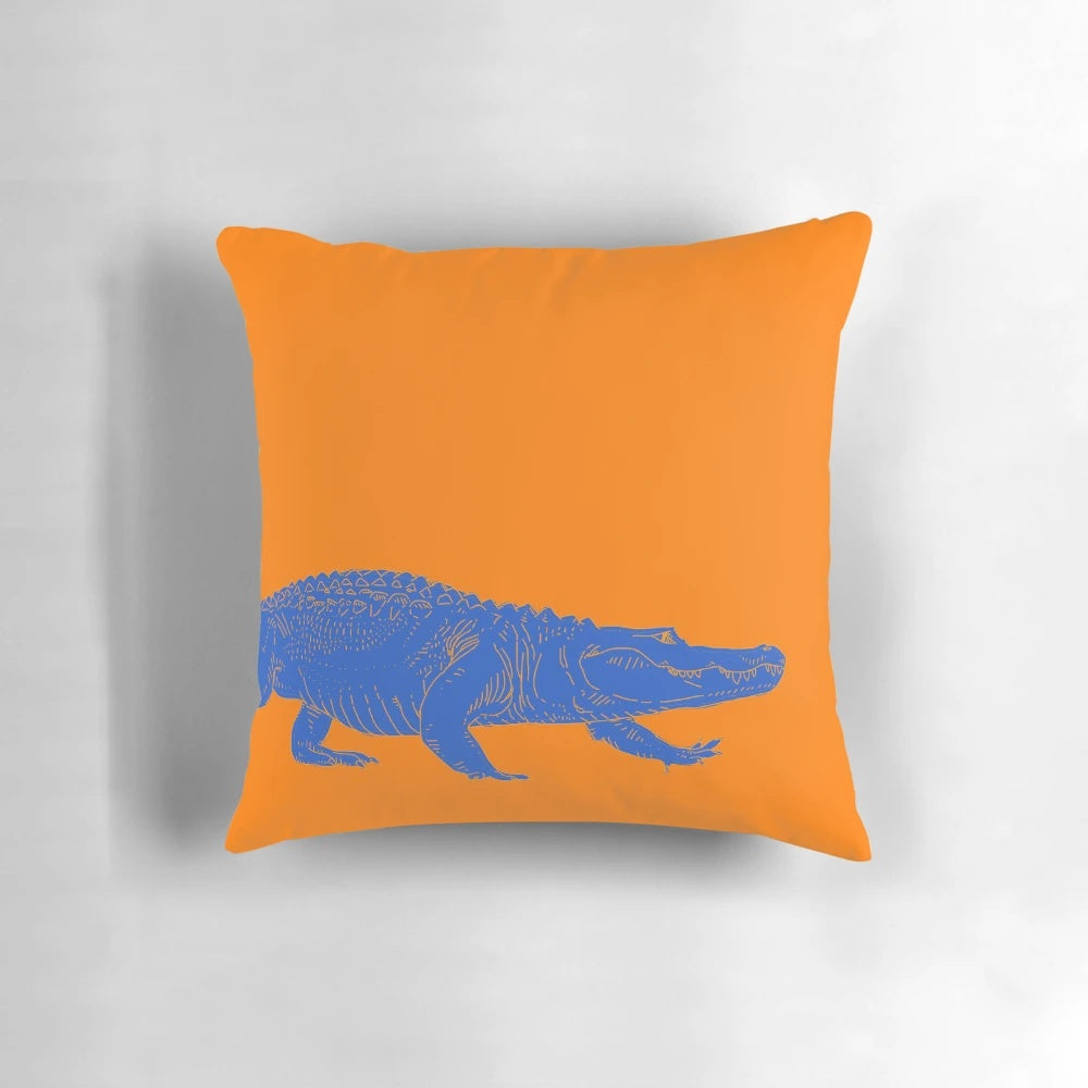 Blue gator lineart design accent pillow