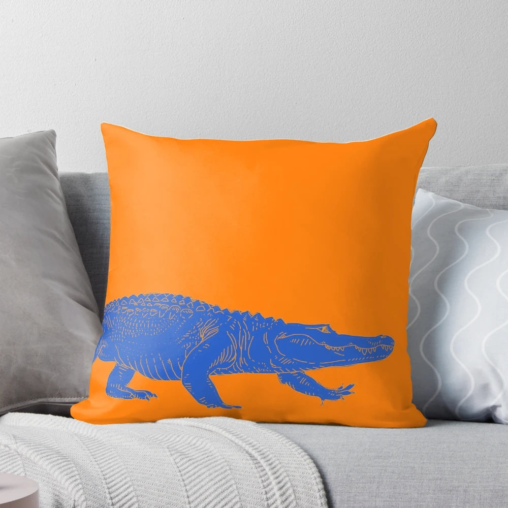 Blue gator lineart design accent pillow