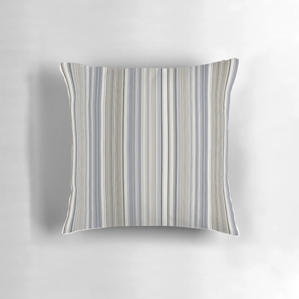 Blue, grey, and tan striped decorative pillow with a modern design for home and tech accessories