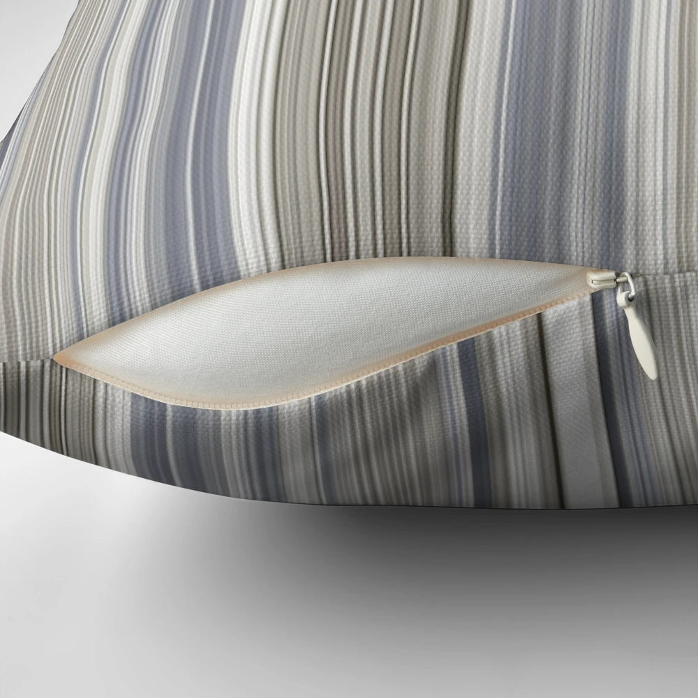 Blue, grey, and tan striped decorative pillow with a modern design for home and tech accessories