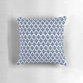 Blue patterned watercolor pillow with a unique shape, ideal for Hampton style home decor
