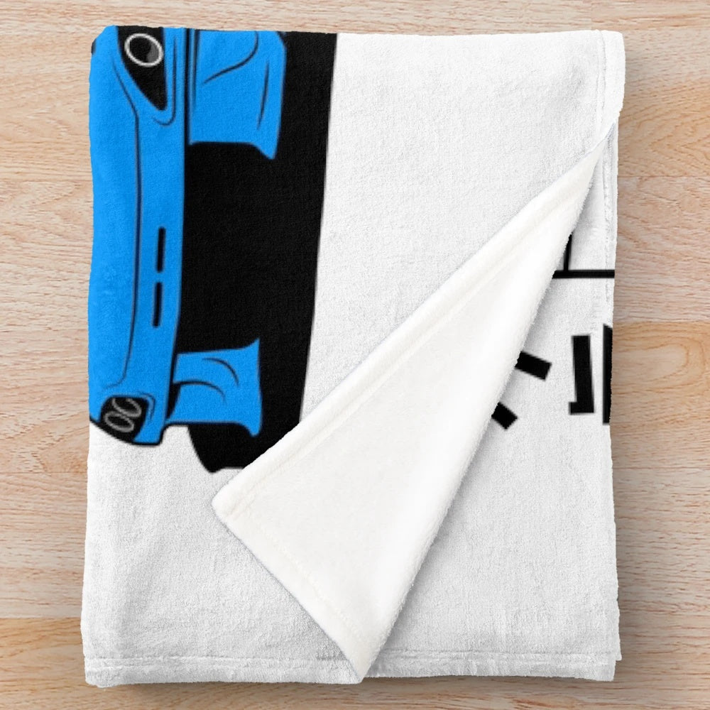 Blue plush blanket featuring a design inspired by the iconic Mazda RX7 FD3S rotary sports car