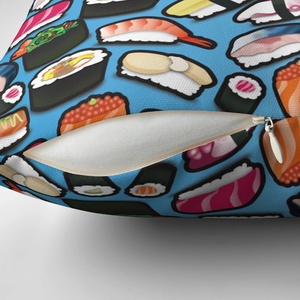 Blue Sushi Themed Decorative Throw Pillow for Living Room or Bedroom