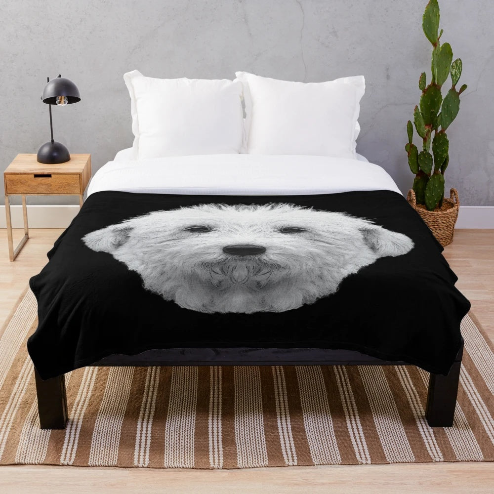 Bobtail dog breed plush blanket with oil painting style design