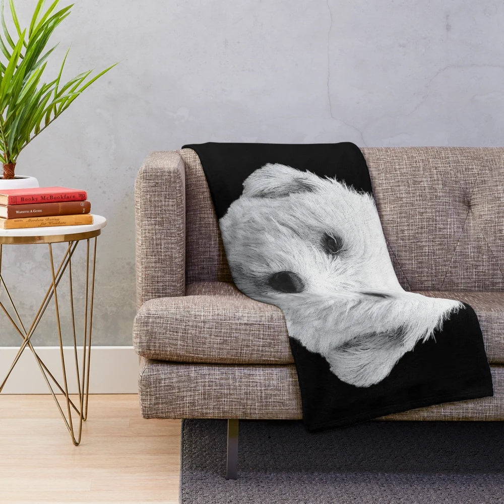 Bobtail dog breed plush blanket with oil painting style design