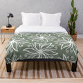 Olive green and white bohemian pattern plush blanket