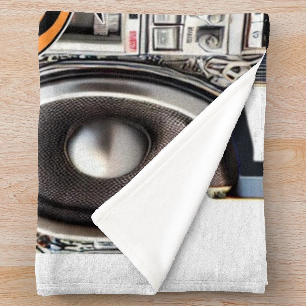 Plush blanket featuring a boombox and graffiti-inspired design