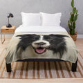 Cozy plush blanket featuring a beautiful border collie portrait