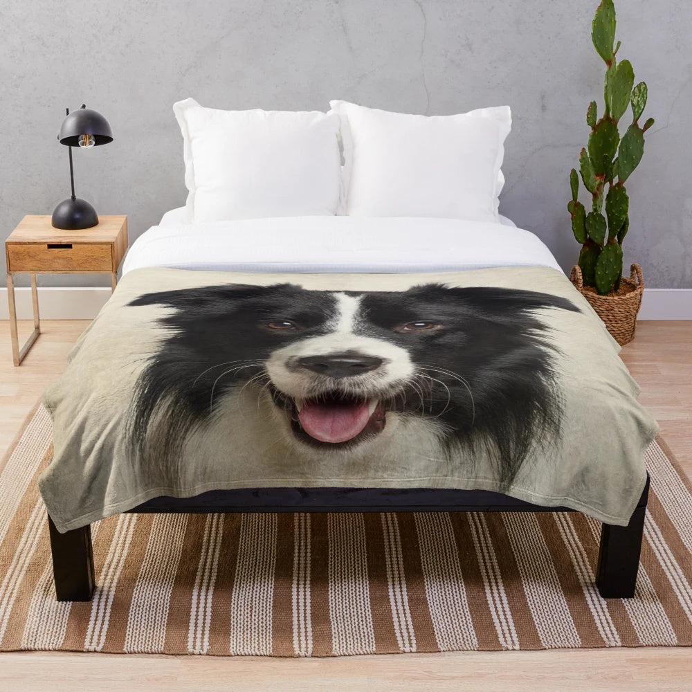 Cozy plush blanket featuring a beautiful border collie portrait
