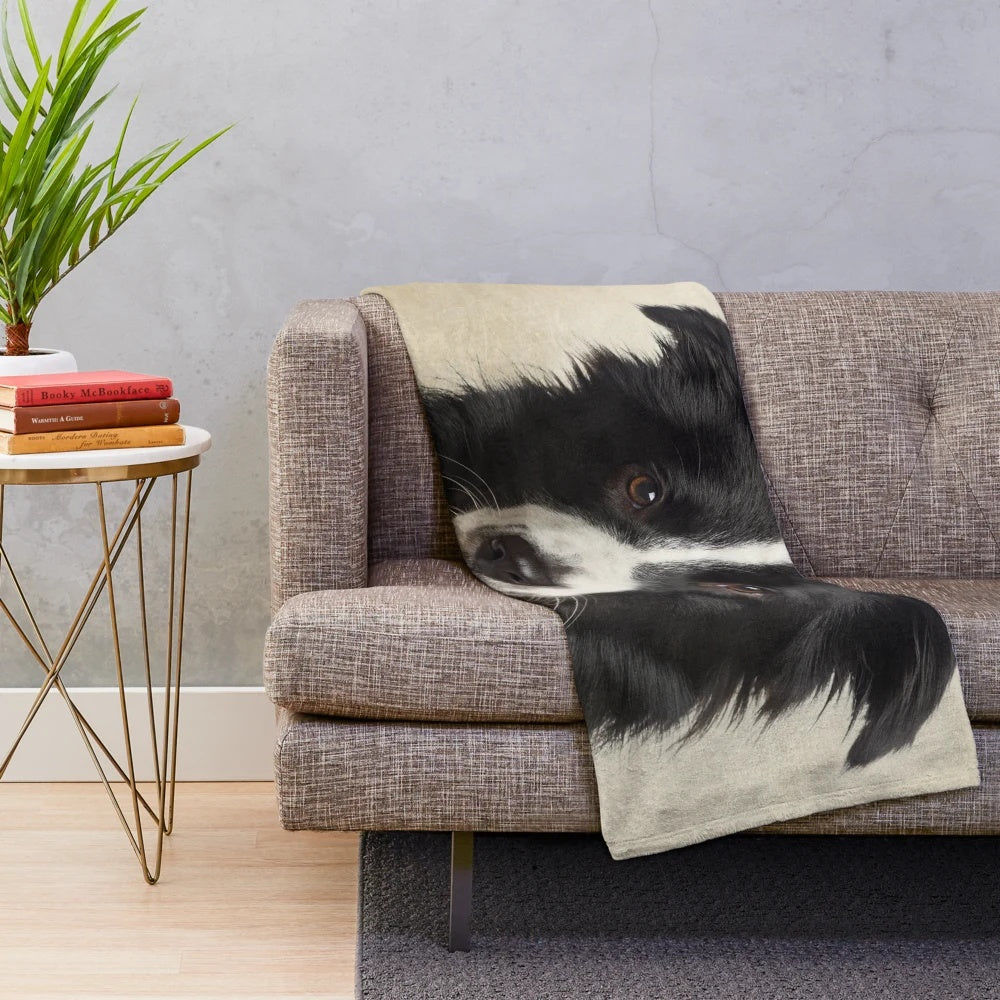 Cozy plush blanket featuring a beautiful border collie portrait