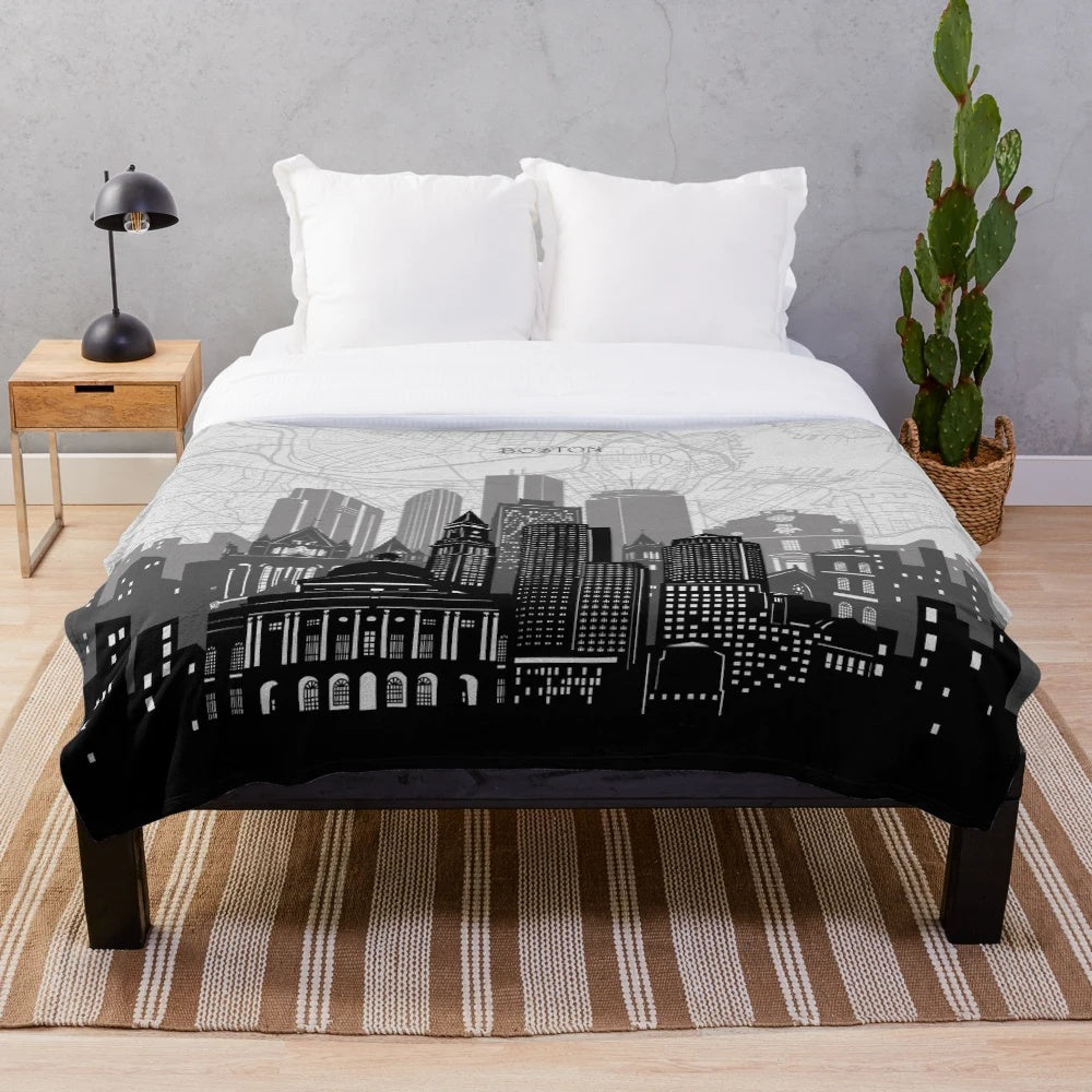 Boston skyline plush blanket with modern, minimalistic design