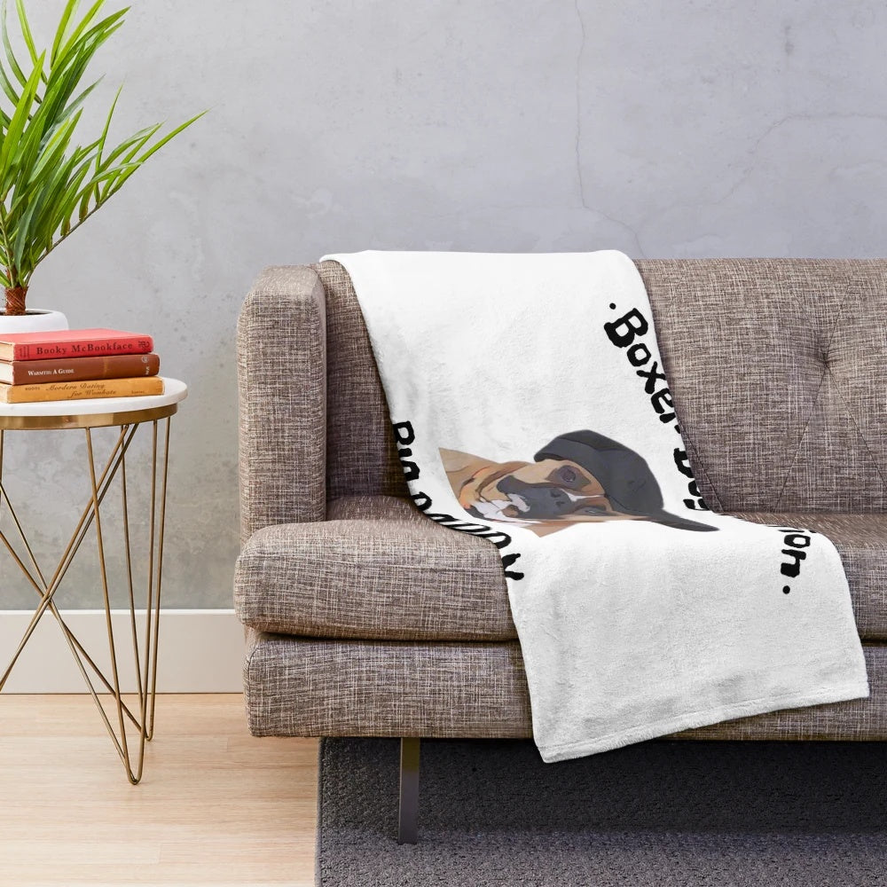Boxer dog with sideways baseball hat design plush blanket