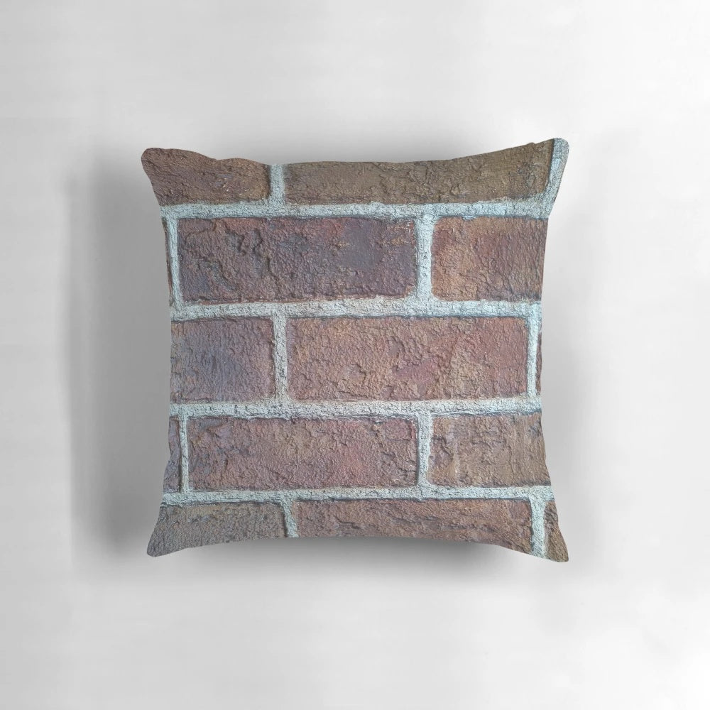 Brick wall pattern decorative pillow with realistic red brick texture