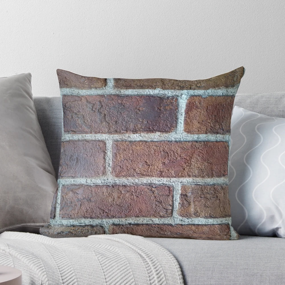 Brick wall pattern decorative pillow with realistic red brick texture