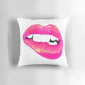 Bright pink decorative pillow with a teasing design for adding a touch of vibrancy to any room.