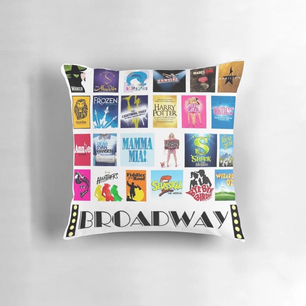 A soft, high-quality pillow featuring the iconic logo of a beloved Broadway musical