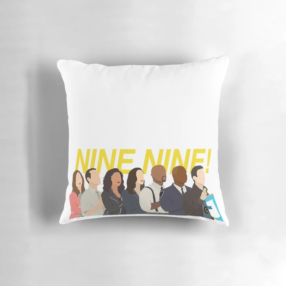 Colorful and fun Brooklyn Nine-Nine themed decorative pillow with character illustrations