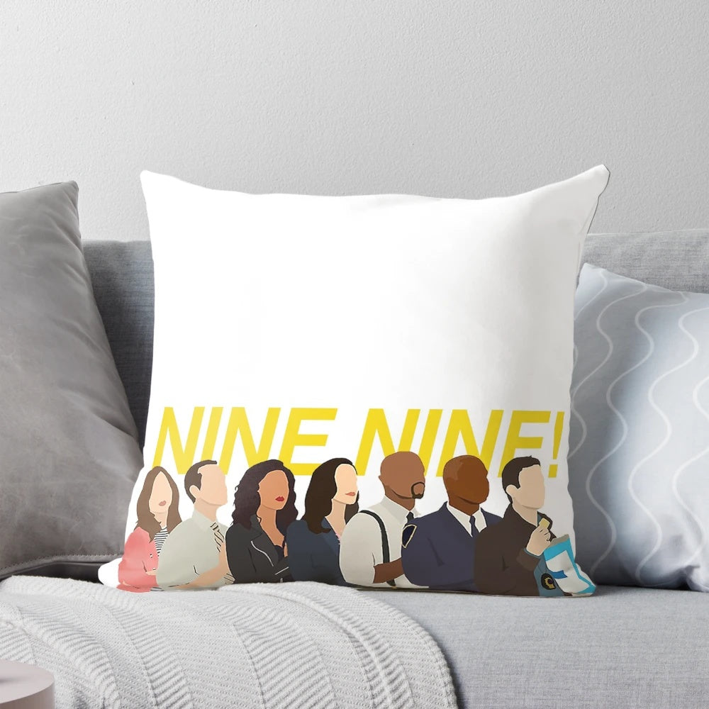 Colorful and fun Brooklyn Nine-Nine themed decorative pillow with character illustrations