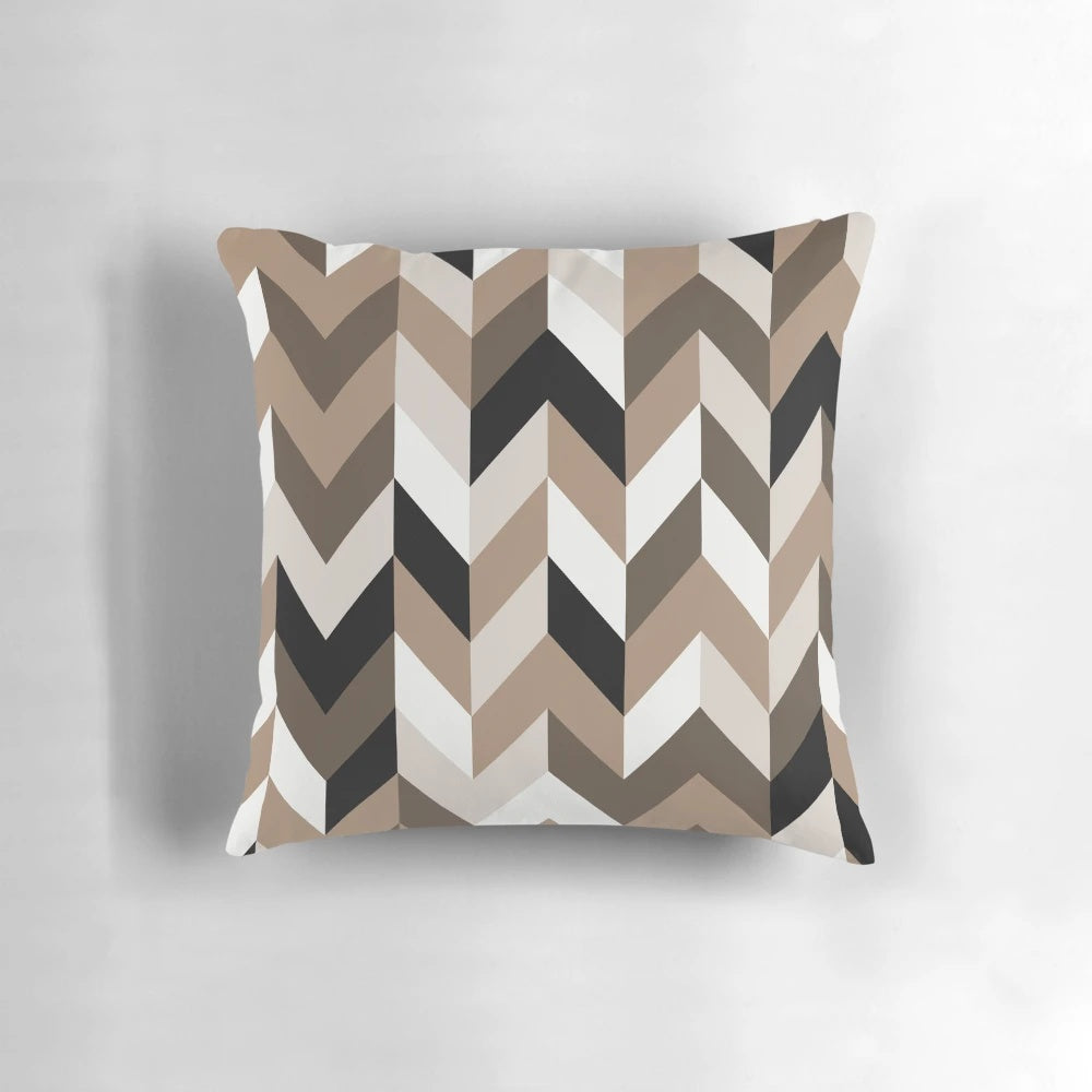 Brown chevron pattern pillow with geometric digital art design