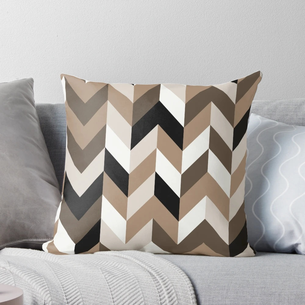 Brown chevron pattern pillow with geometric digital art design