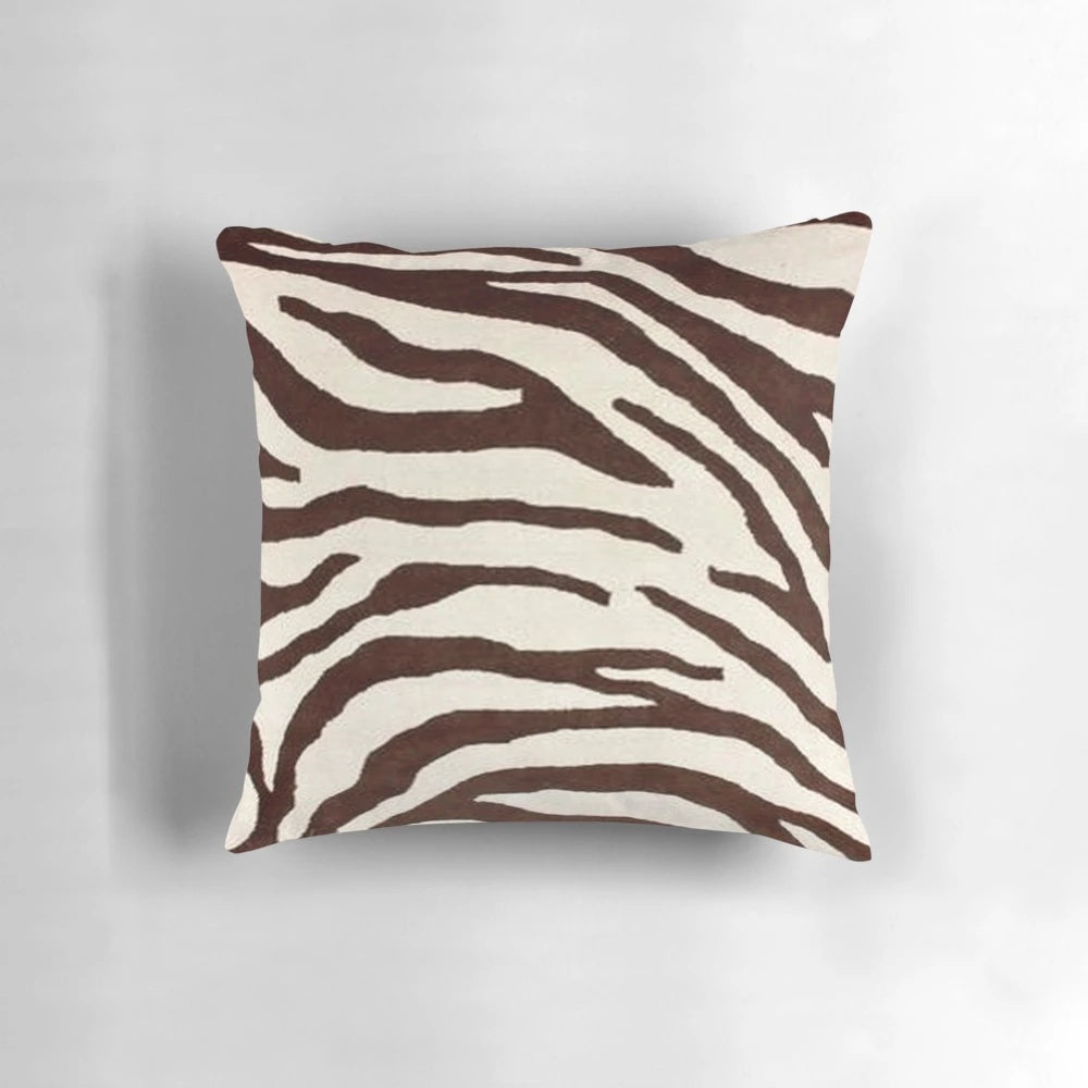 Brown and white zebra print decorative pillow