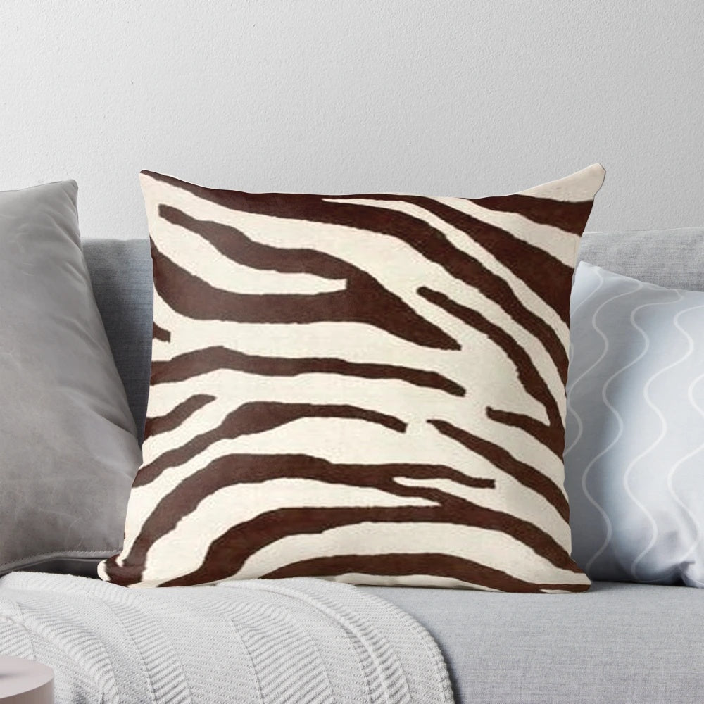 Brown and white zebra print decorative pillow