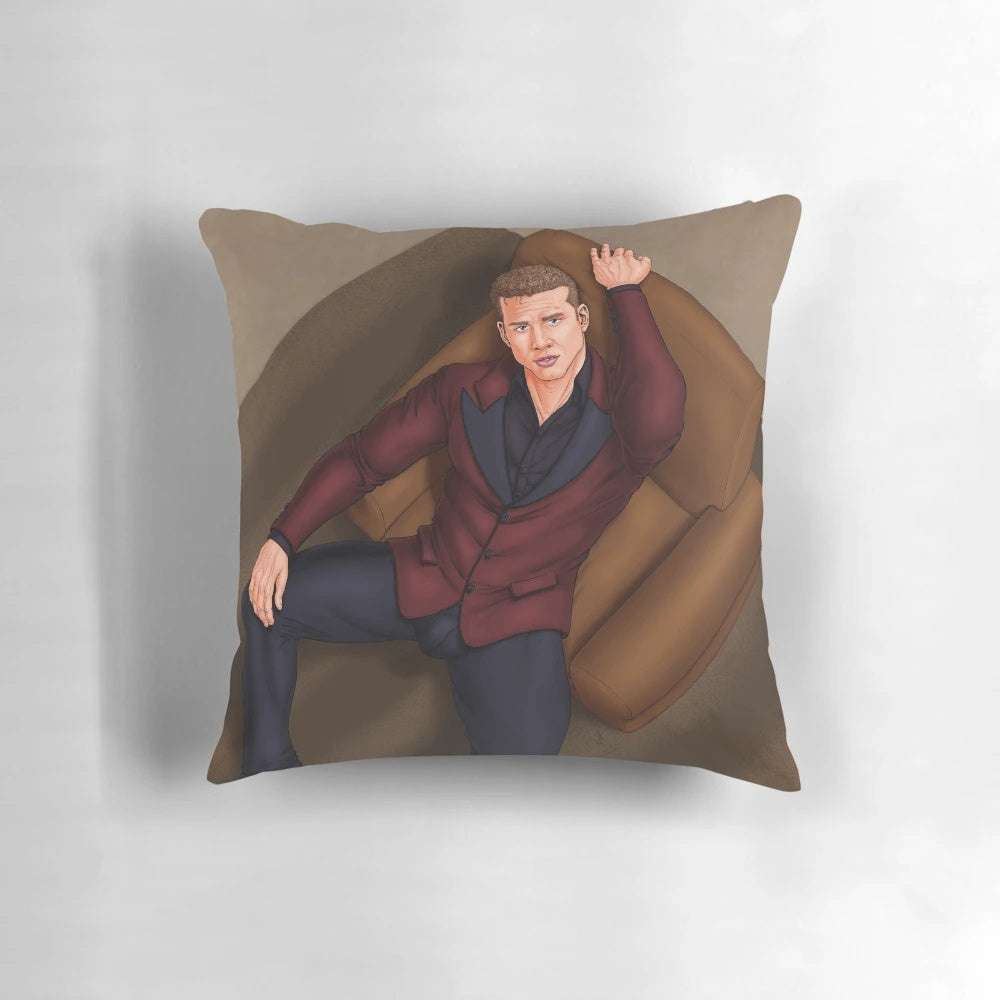 Customized pillow featuring a buck wearing a business suit, perfect for office, couch or chair decor.
