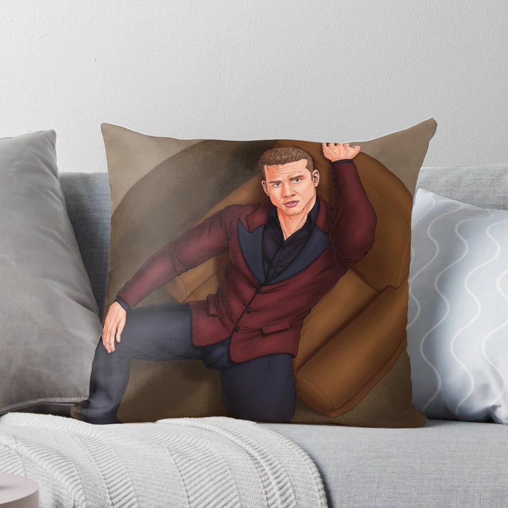Customized pillow featuring a buck wearing a business suit, perfect for office, couch or chair decor.