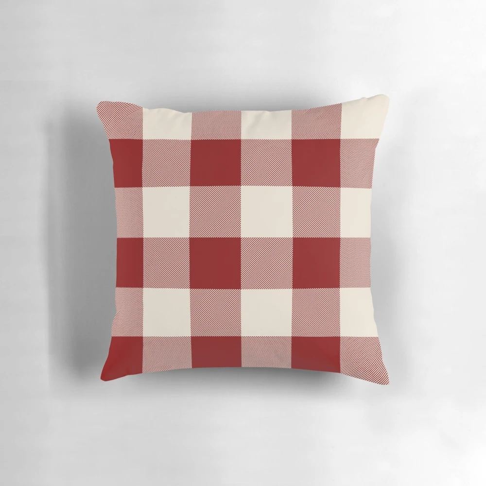 Buffalo check plaid pillow with wide black and white stripes