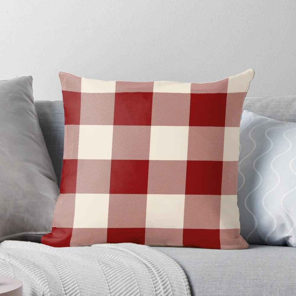 Buffalo check plaid pillow with wide black and white stripes