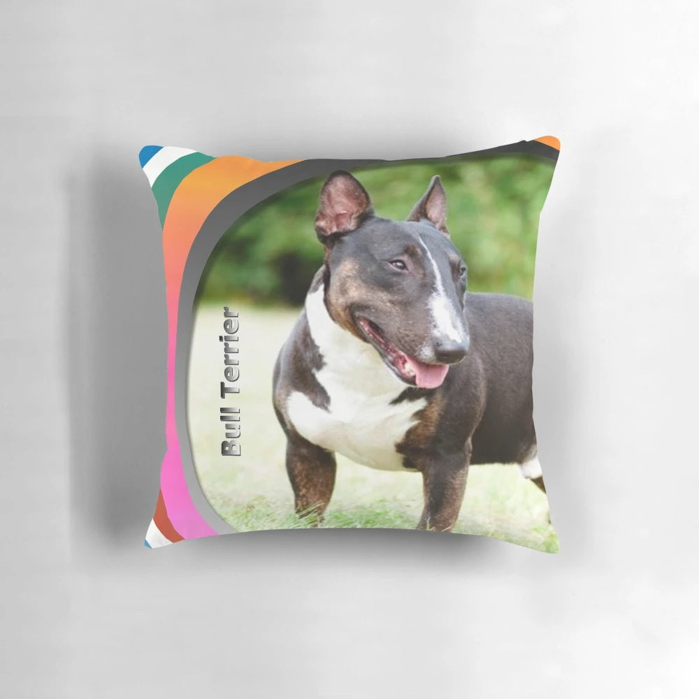 Pillow featuring a bold and playful bull terrier dog breed design