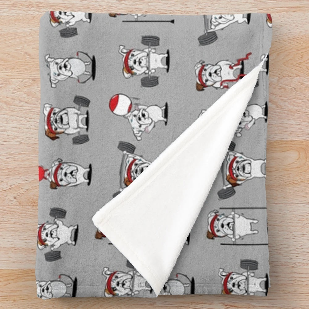 Bulldog-themed plush blanket with a strong, cartoon design