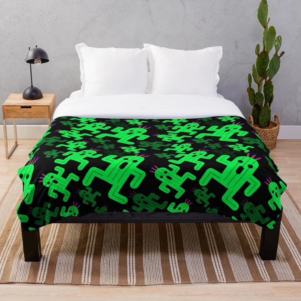A cozy and soft plush blanket featuring the iconic Cactuar character from the Final Fantasy video game series.