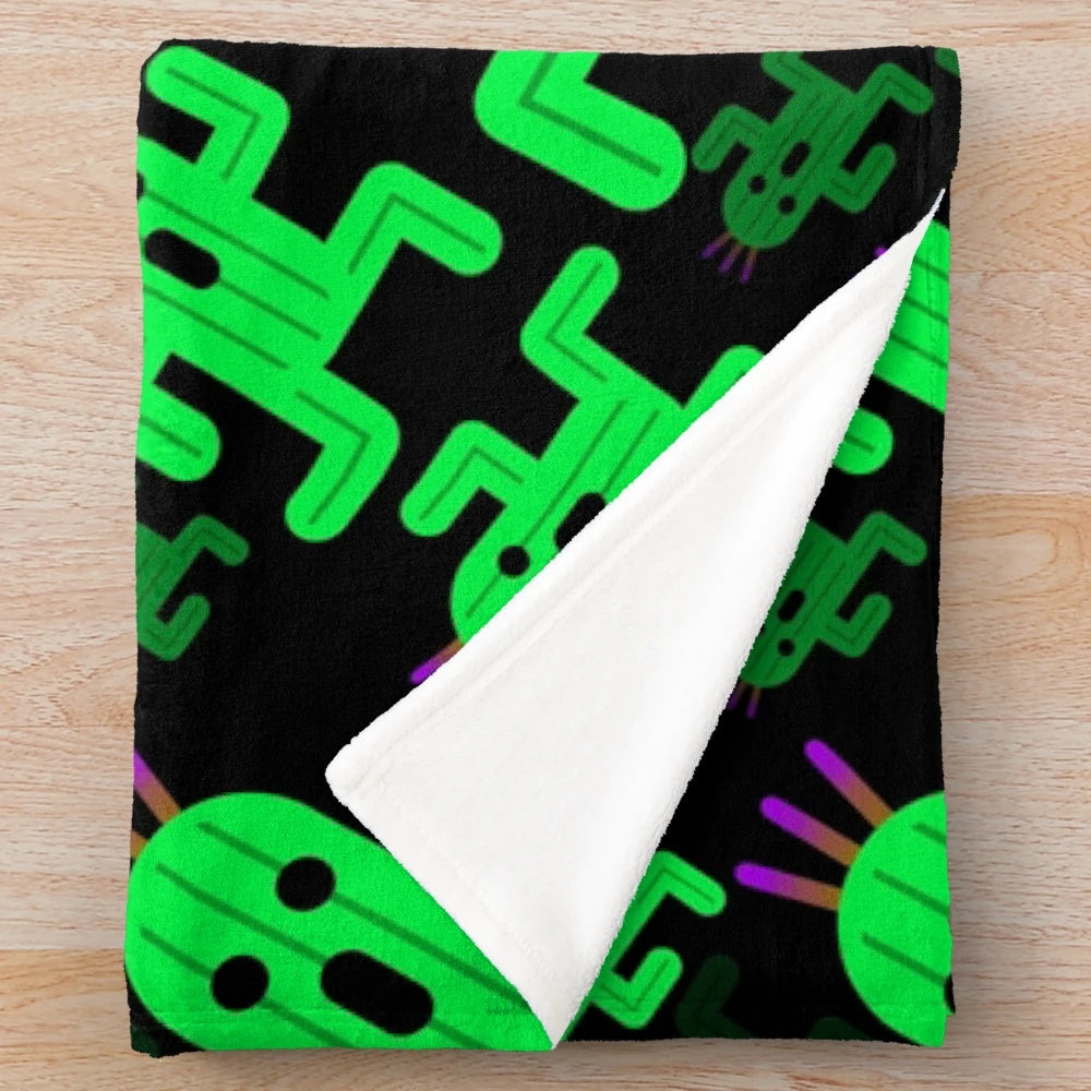 A cozy and soft plush blanket featuring the iconic Cactuar character from the Final Fantasy video game series.