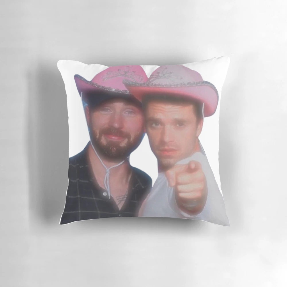 Soft, comfortable pillow featuring portrait of Chris Evans and Sebastian Stan, popular Hollywood actors